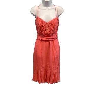 Badgley Mischka Womens Silk Fairy Slip Dress Size 6 Beaded Chiffon Formal HOCO